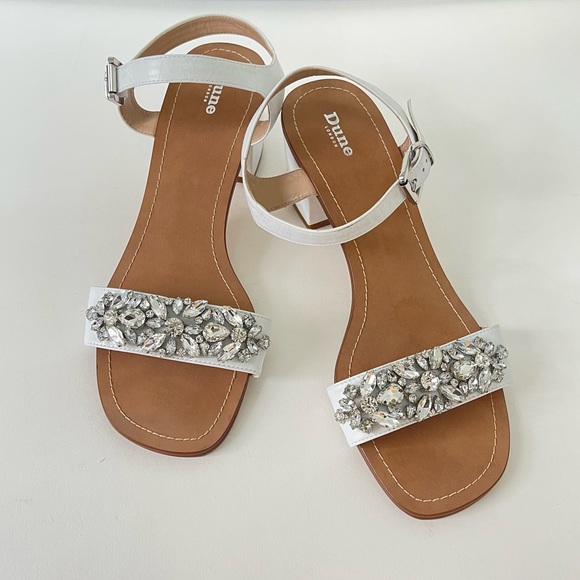 Dune London Shoes - Dune London Open Toe White Block Heel Sandal W/ Floral Crystals New w/out box